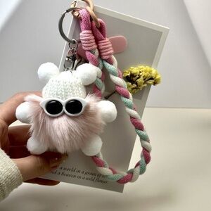 Trendy Pink and White Fluffy Keychain